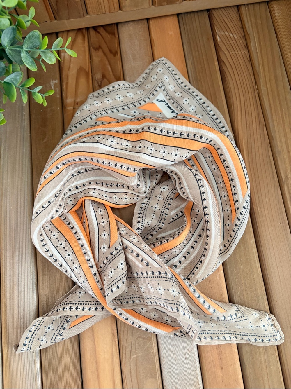 Vintage Burmel 100% Silk Retro Squared Scarf, 70’s Peach Minimalist - Picture 6 of 7